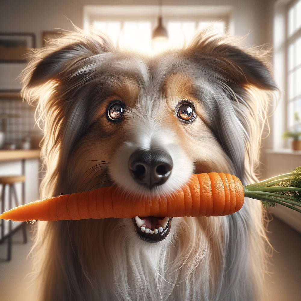 Dog eating carrot