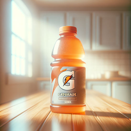 A bottle of Gatorade on a table