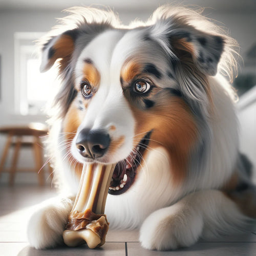 Dog with beef bone